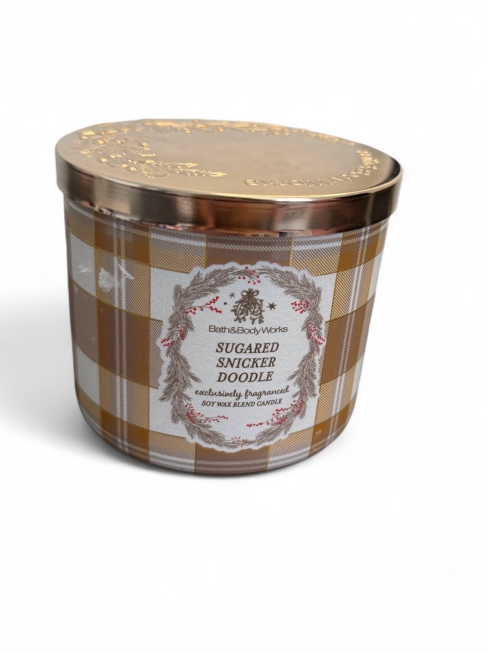 Bath & Body Works Sugared Snickerdoodle Candle - Gold & White Plaid